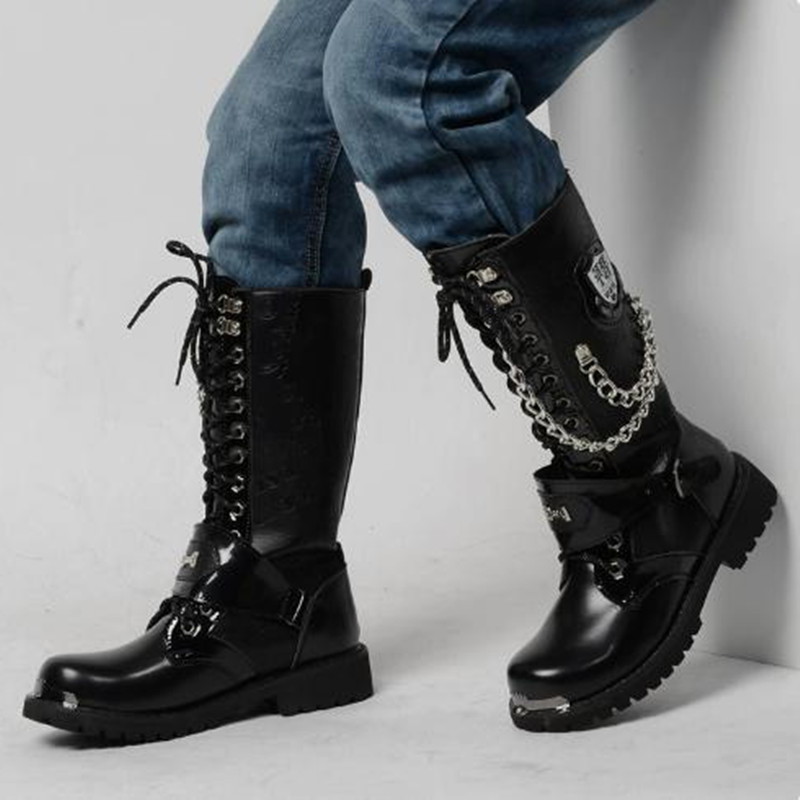 Motorcycle Chain - Luksusowe męskie buty motocyklowe do połowy